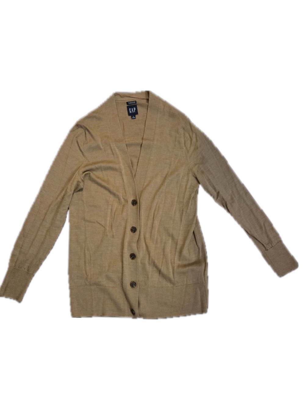 GAP Lightweight Merino Wool Tan Button-Up Cardigan